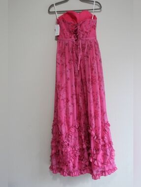 NWT Formal Dress Strapless Floral Lace Up Ruffled Maxi Dress Size 6